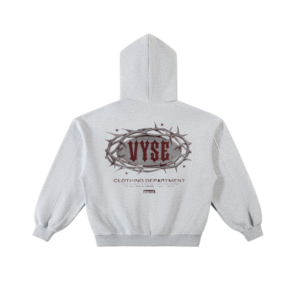 Contrast-Stitched Boxy Fleece Zip Hoodie