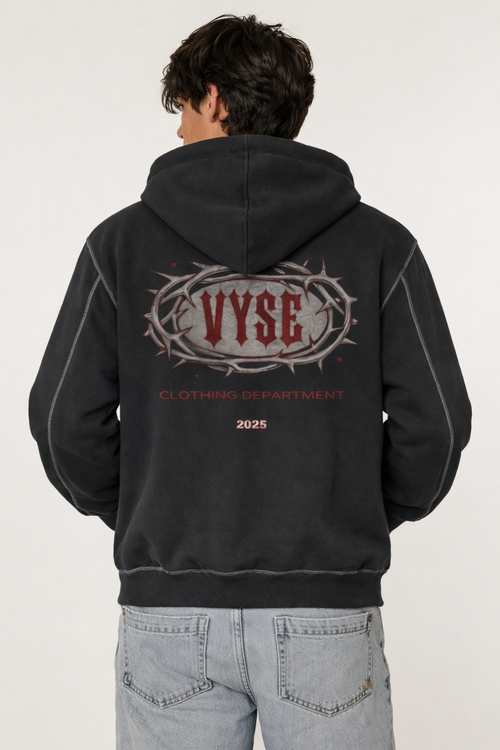 Contrast-Stitched Boxy Fleece Zip Hoodie