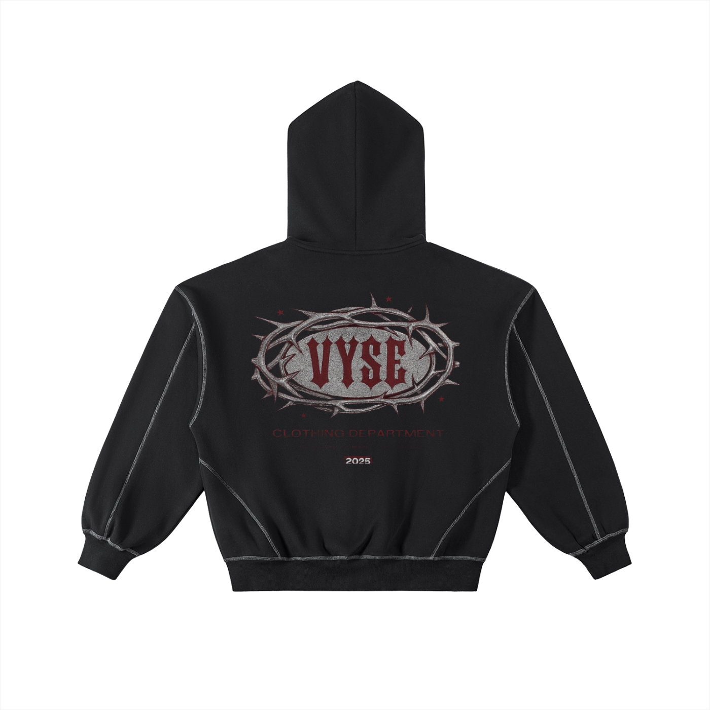 Contrast-Stitched Boxy Fleece Zip Hoodie