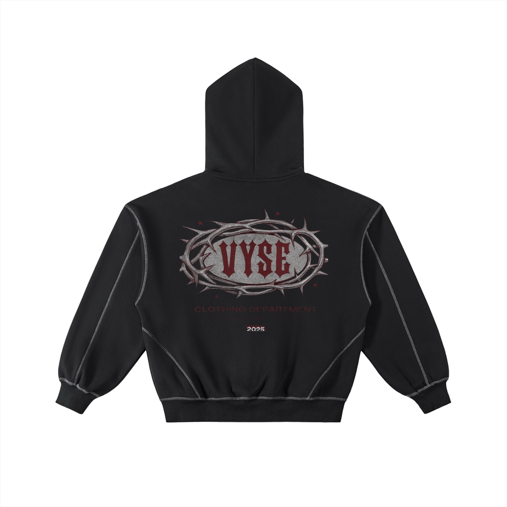 Contrast-Stitched Boxy Fleece Zip Hoodie
