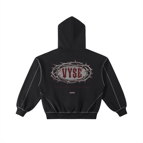 Contrast-Stitched Boxy Fleece Zip Hoodie